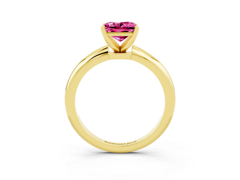 Yellow gold Princess Cut Pink Sapphire Solitaire Ring with Six-Prong Setting and Classic Band_3