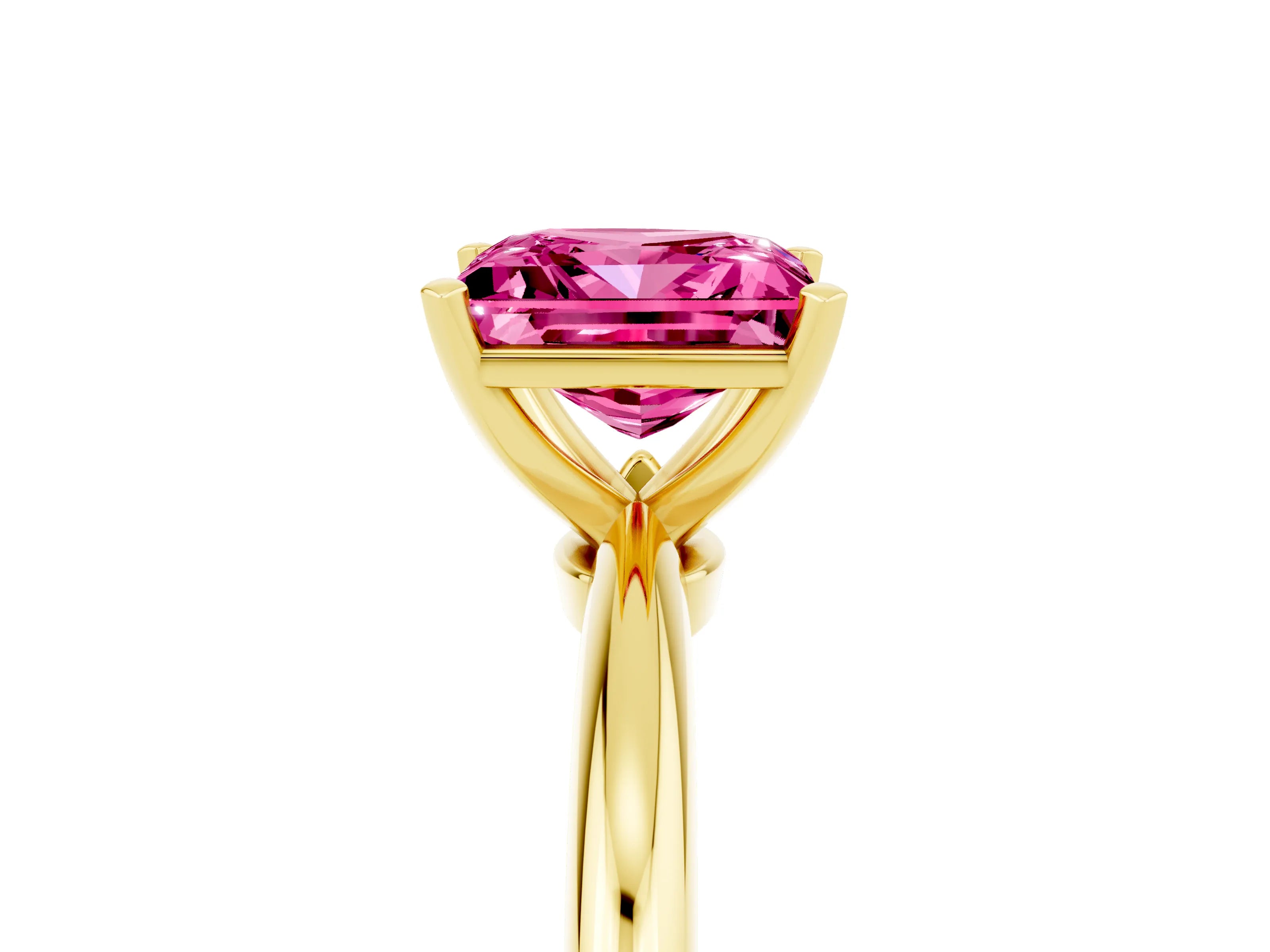 Yellow gold Princess Cut Pink Sapphire Solitaire Ring with Six-Prong Setting and Classic Band_5