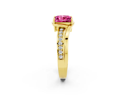 Yellow gold Princess Cut Pink Sapphire Solitaire Ring with Split Shank and Prong Setting_2