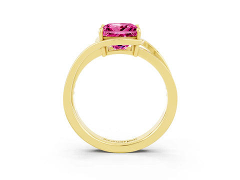 Yellow gold Princess Cut Pink Sapphire Solitaire Ring with Split Shank and Prong Setting_3
