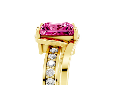 Yellow gold Princess Cut Pink Sapphire Solitaire Ring with Split Shank and Prong Setting_5