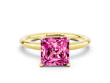 Yellow gold Princess Cut Pink Sapphire Solitaire Ring with Thin Band and Four-Prong Setting_24