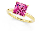 Yellow gold Princess Cut Pink Sapphire Solitaire Ring with Thin Band and Four-Prong Setting_25