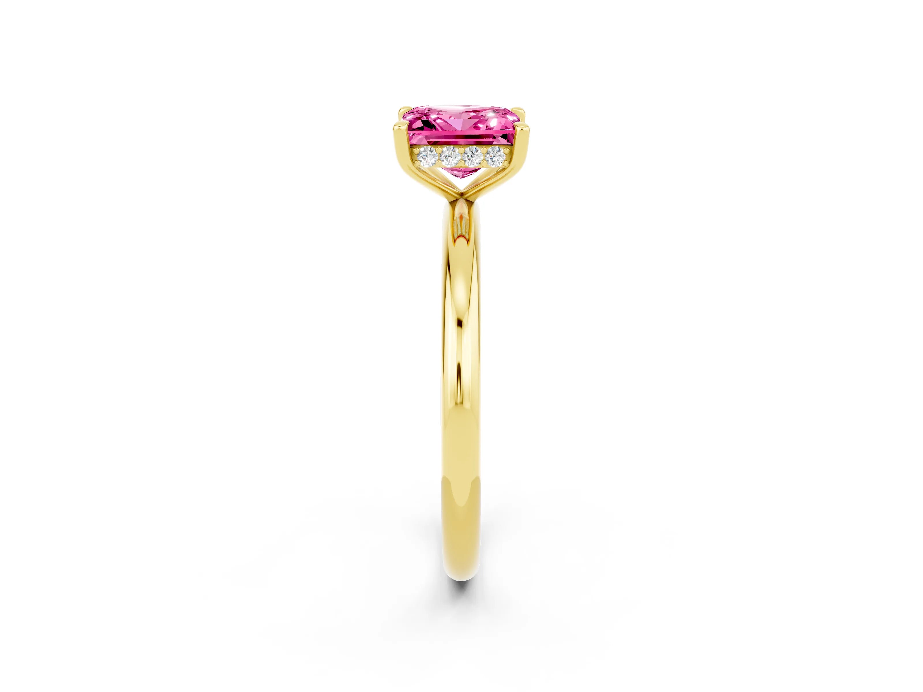 Yellow gold Princess Cut Pink Sapphire Solitaire Ring with Thin Band and Four-Prong Setting_26
