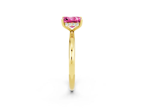 Yellow gold Princess Cut Pink Sapphire Solitaire Ring with Thin Band and Four-Prong Setting_26