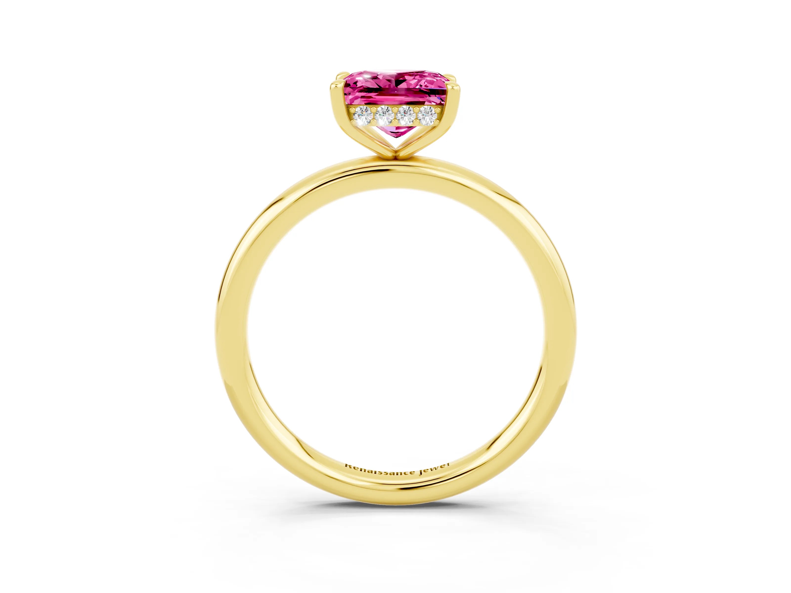 Yellow gold Princess Cut Pink Sapphire Solitaire Ring with Thin Band and Four-Prong Setting_27