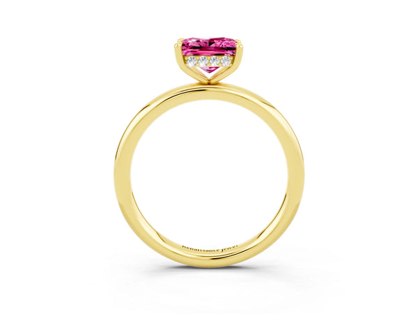 Yellow gold Princess Cut Pink Sapphire Solitaire Ring with Thin Band and Four-Prong Setting