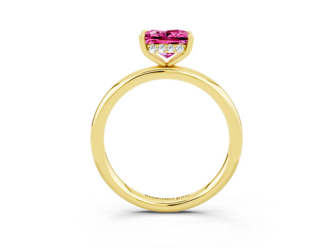 Yellow gold Princess Cut Pink Sapphire Solitaire Ring with Thin Band and Four-Prong Setting_27