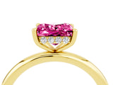 Yellow gold Princess Cut Pink Sapphire Solitaire Ring with Thin Band and Four-Prong Setting_28