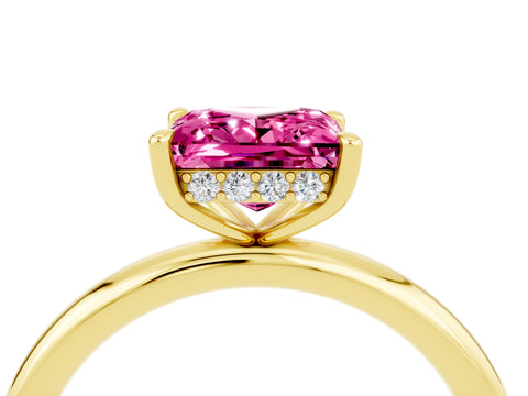 Yellow gold Princess Cut Pink Sapphire Solitaire Ring with Thin Band and Four-Prong Setting_28