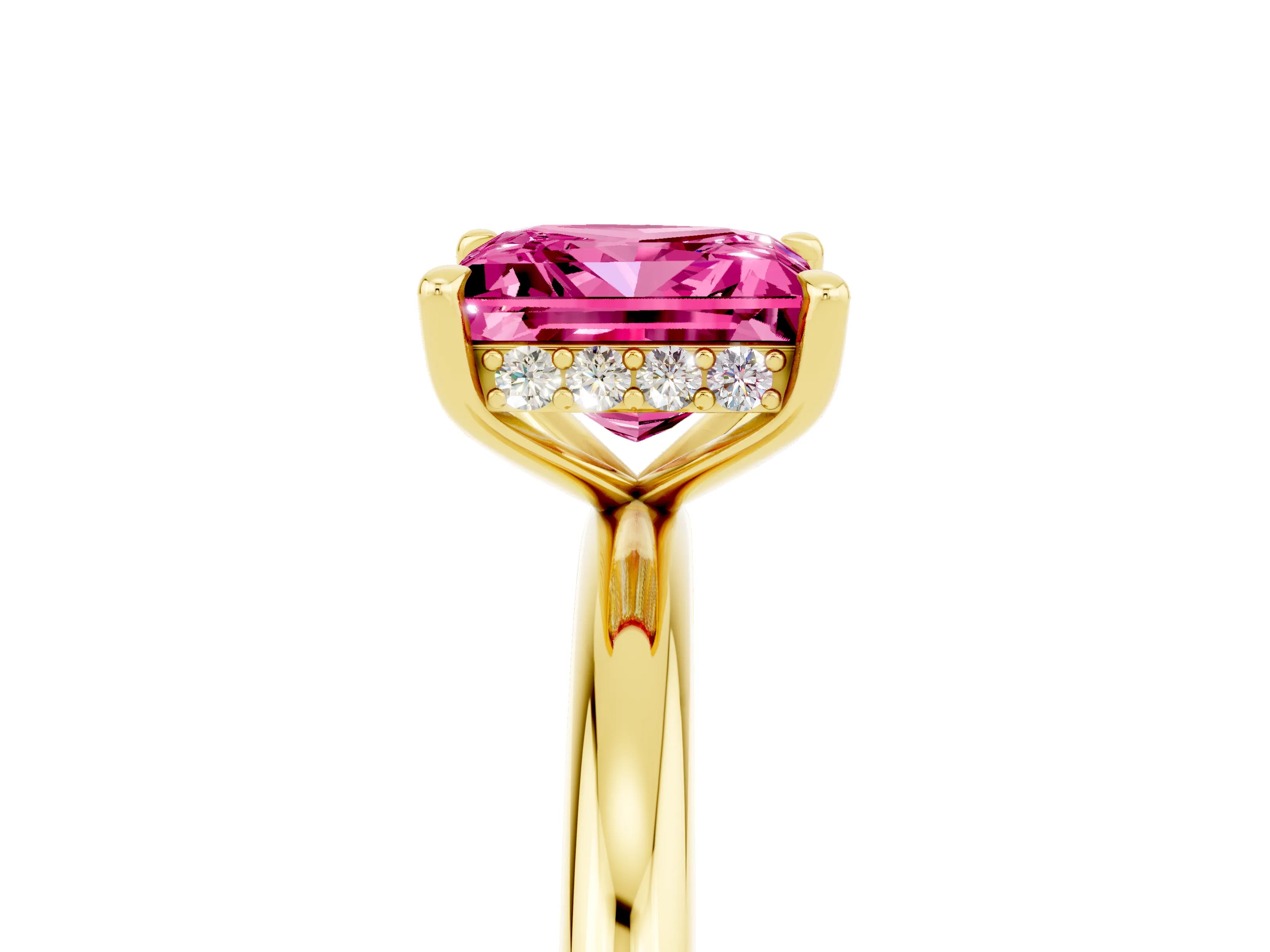 Yellow gold Princess Cut Pink Sapphire Solitaire Ring with Thin Band and Four-Prong Setting_29