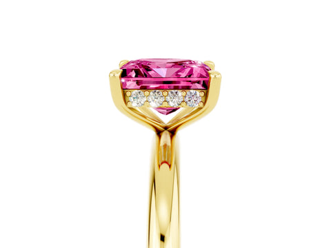 Yellow gold Princess Cut Pink Sapphire Solitaire Ring with Thin Band and Four-Prong Setting_29