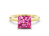 Yellow gold Princess Cut Pink Sapphire Solitaire Ring with Thin Band and Prong Setting_12