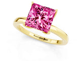Yellow gold Princess Cut Pink Sapphire Solitaire Ring with Thin Band and Prong Setting_13
