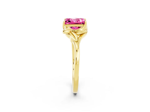 Yellow gold Princess Cut Pink Sapphire Solitaire Ring with Twist Band and Four-Prong Setting_26