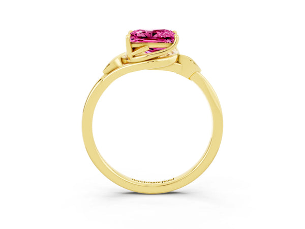 Yellow gold Princess Cut Pink Sapphire Solitaire Ring with Twist Band and Four-Prong Setting