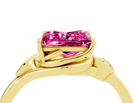 Yellow gold Princess Cut Pink Sapphire Solitaire Ring with Twist Band and Four-Prong Setting_28