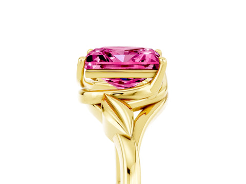 Yellow gold Princess Cut Pink Sapphire Solitaire Ring with Twist Band and Four-Prong Setting_29