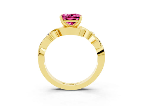 Yellow gold Princess Cut Pink Sapphire Solitaire Ring with Twisted Band and Prong Setting_3