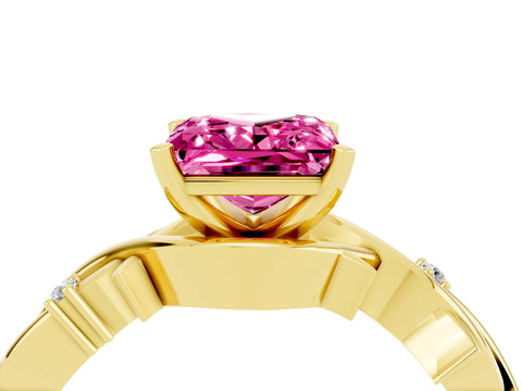 Yellow gold Princess Cut Pink Sapphire Solitaire Ring with Twisted Band and Prong Setting_4
