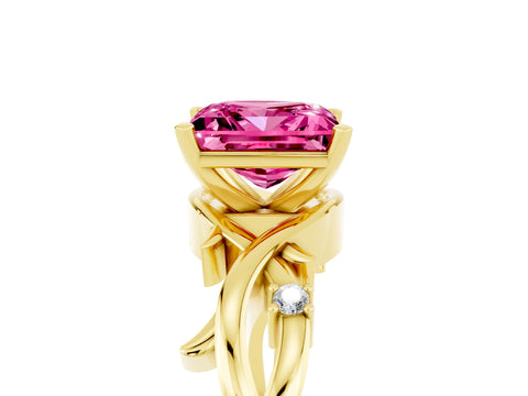 Yellow gold Princess Cut Pink Sapphire Solitaire Ring with Twisted Band and Prong Setting_5