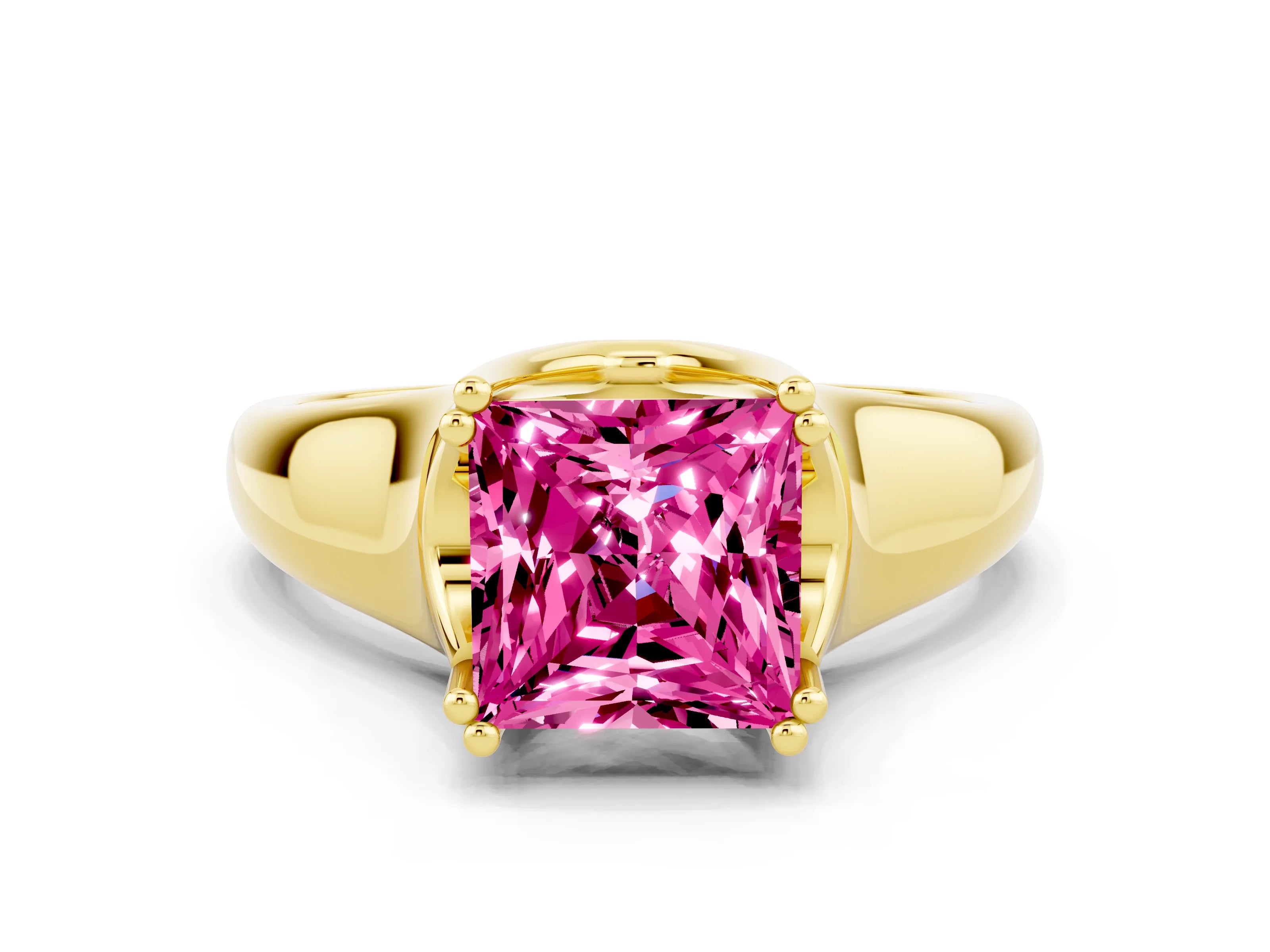 Yellow gold Princess Cut Pink Sapphire Solitaire Ring with Wide Band and Prong Setting_24