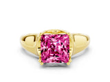 Yellow gold Princess Cut Pink Sapphire Solitaire Ring with Wide Band and Prong Setting_24