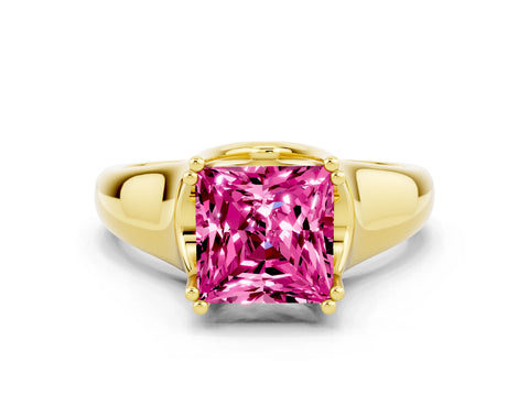 Yellow gold Princess Cut Pink Sapphire Solitaire Ring with Wide Band and Prong Setting_24