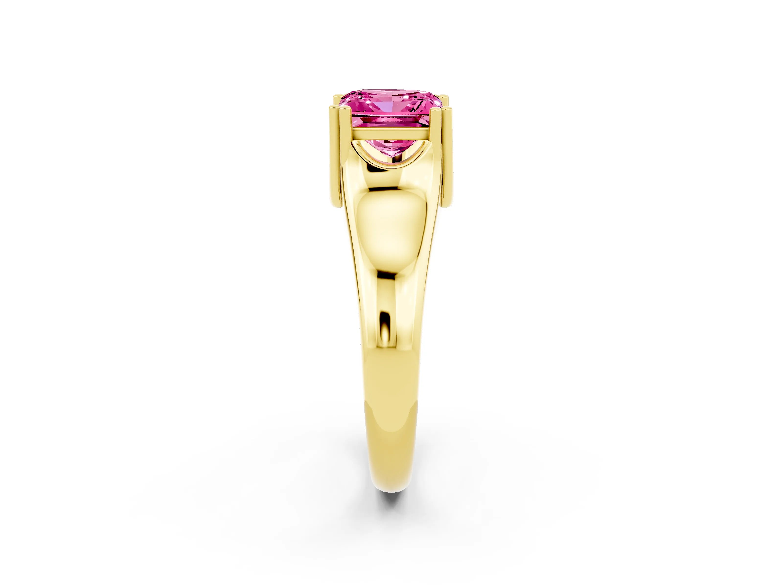 Yellow gold Princess Cut Pink Sapphire Solitaire Ring with Wide Band and Prong Setting_26