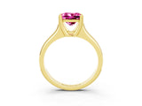 Yellow gold Princess Cut Pink Sapphire Solitaire Ring with Wide Band and Prong Setting_27