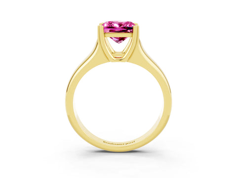 Yellow gold Princess Cut Pink Sapphire Solitaire Ring with Wide Band and Prong Setting_27