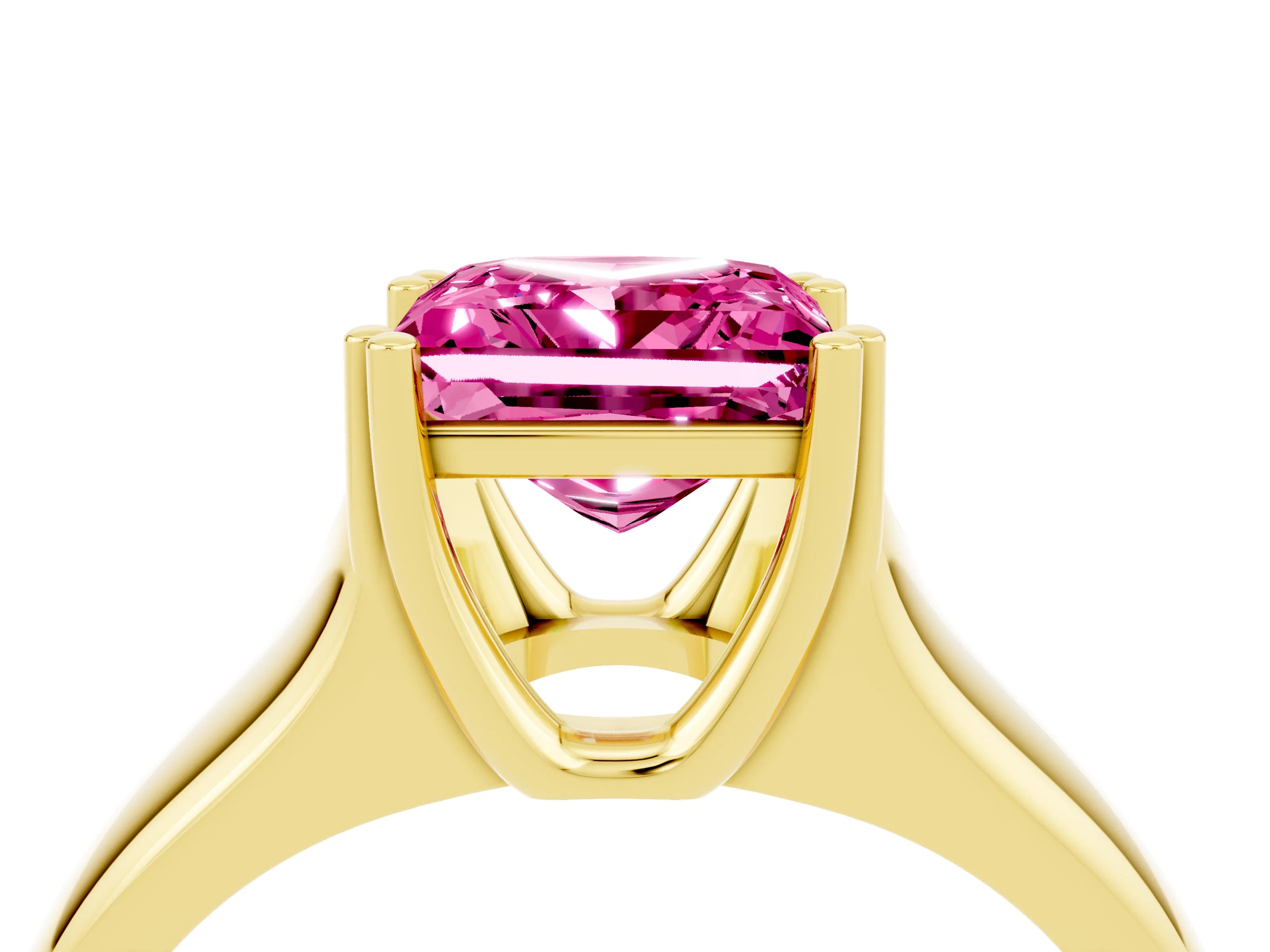 Yellow gold Princess Cut Pink Sapphire Solitaire Ring with Wide Band and Prong Setting_28