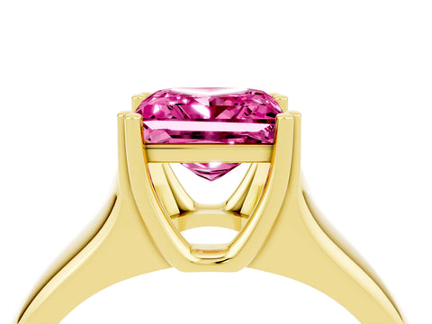 Yellow gold Princess Cut Pink Sapphire Solitaire Ring with Wide Band and Prong Setting_28