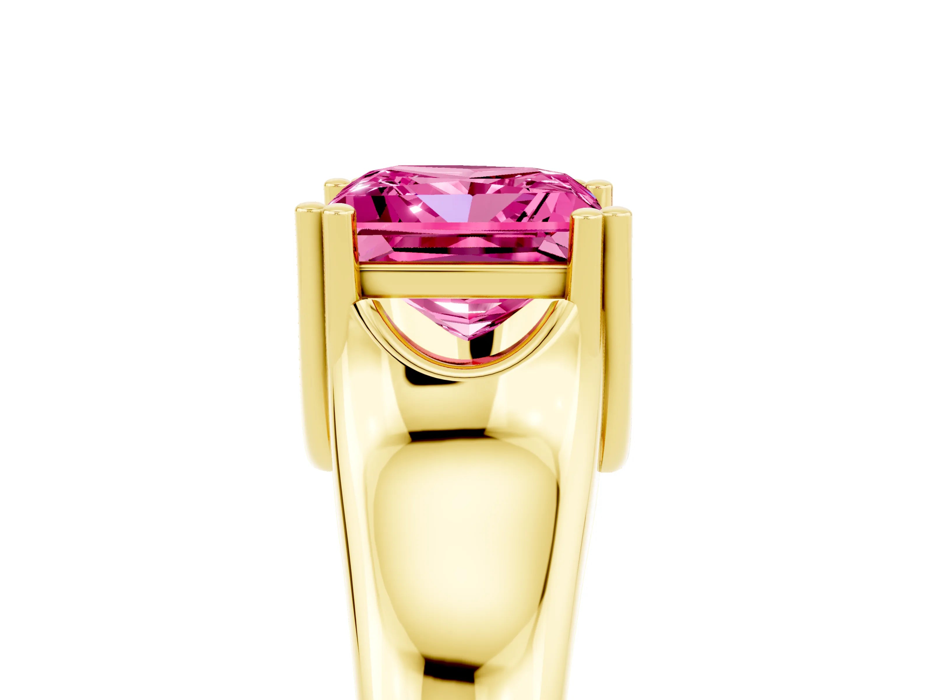 Yellow gold Princess Cut Pink Sapphire Solitaire Ring with Wide Band and Prong Setting_29