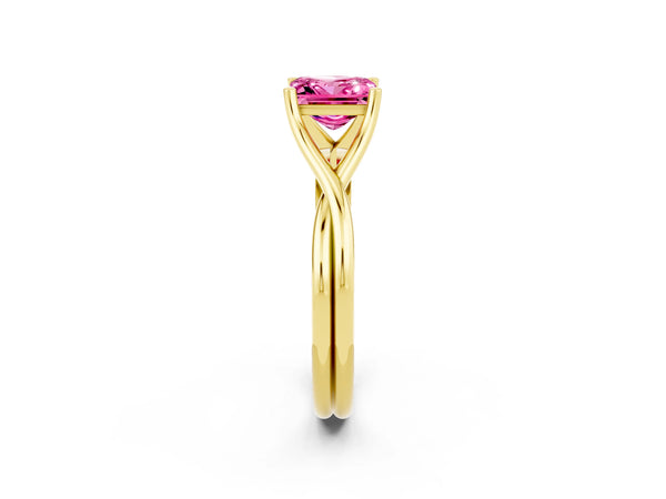Yellow gold Princess Cut Pink Sapphire Solitaire Twist Band Prong Setting Ring