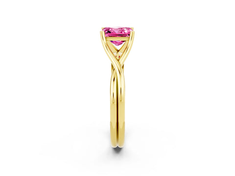 Yellow gold Princess Cut Pink Sapphire Solitaire Twist Band Prong Setting Ring_74