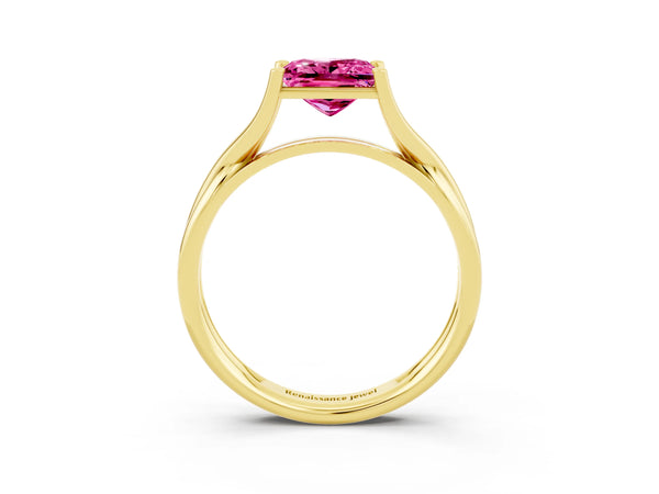 Yellow gold Princess Cut Pink Sapphire Solitaire Twist Band Prong Setting Ring