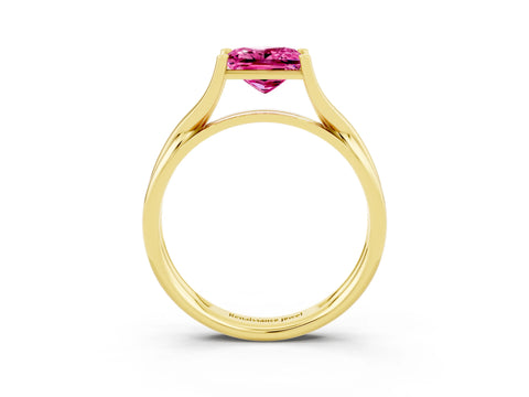 Yellow gold Princess Cut Pink Sapphire Solitaire Twist Band Prong Setting Ring_75