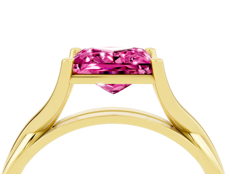 Yellow gold Princess Cut Pink Sapphire Solitaire Twist Band Prong Setting Ring_76