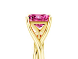 Yellow gold Princess Cut Pink Sapphire Solitaire Twist Band Prong Setting Ring_77