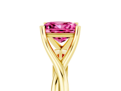 Yellow gold Princess Cut Pink Sapphire Solitaire Twist Band Prong Setting Ring_77