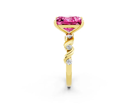 Yellow gold Princess Cut Pink Sapphire Solitaire Twisted Band with Round  Accents and Prong Setting_14
