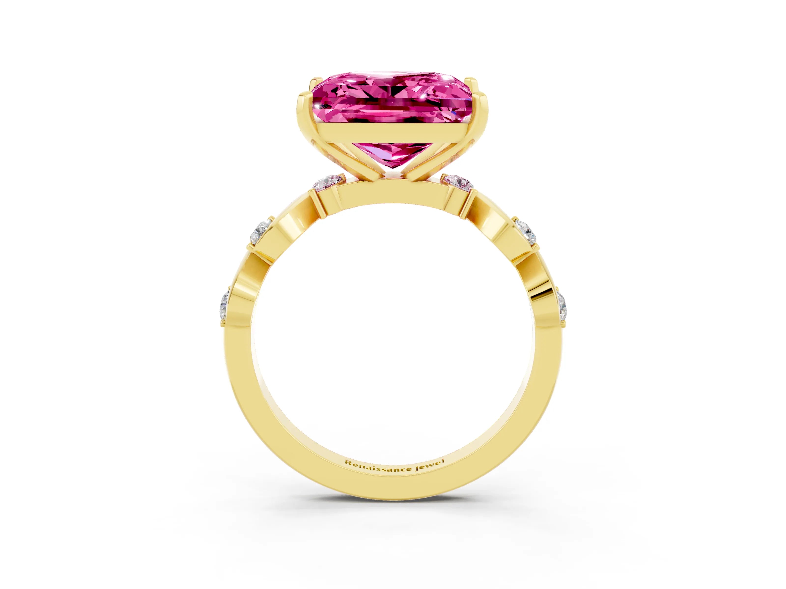 Yellow gold Princess Cut Pink Sapphire Solitaire Twisted Band with Round  Accents and Prong Setting_15