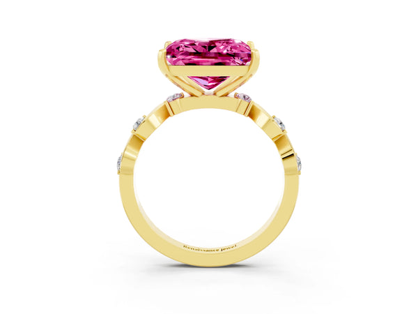Yellow gold Princess Cut Pink Sapphire Solitaire Twisted Band with Round  Accents and Prong Setting