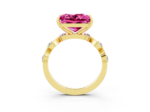 Yellow gold Princess Cut Pink Sapphire Solitaire Twisted Band with Round  Accents and Prong Setting_15
