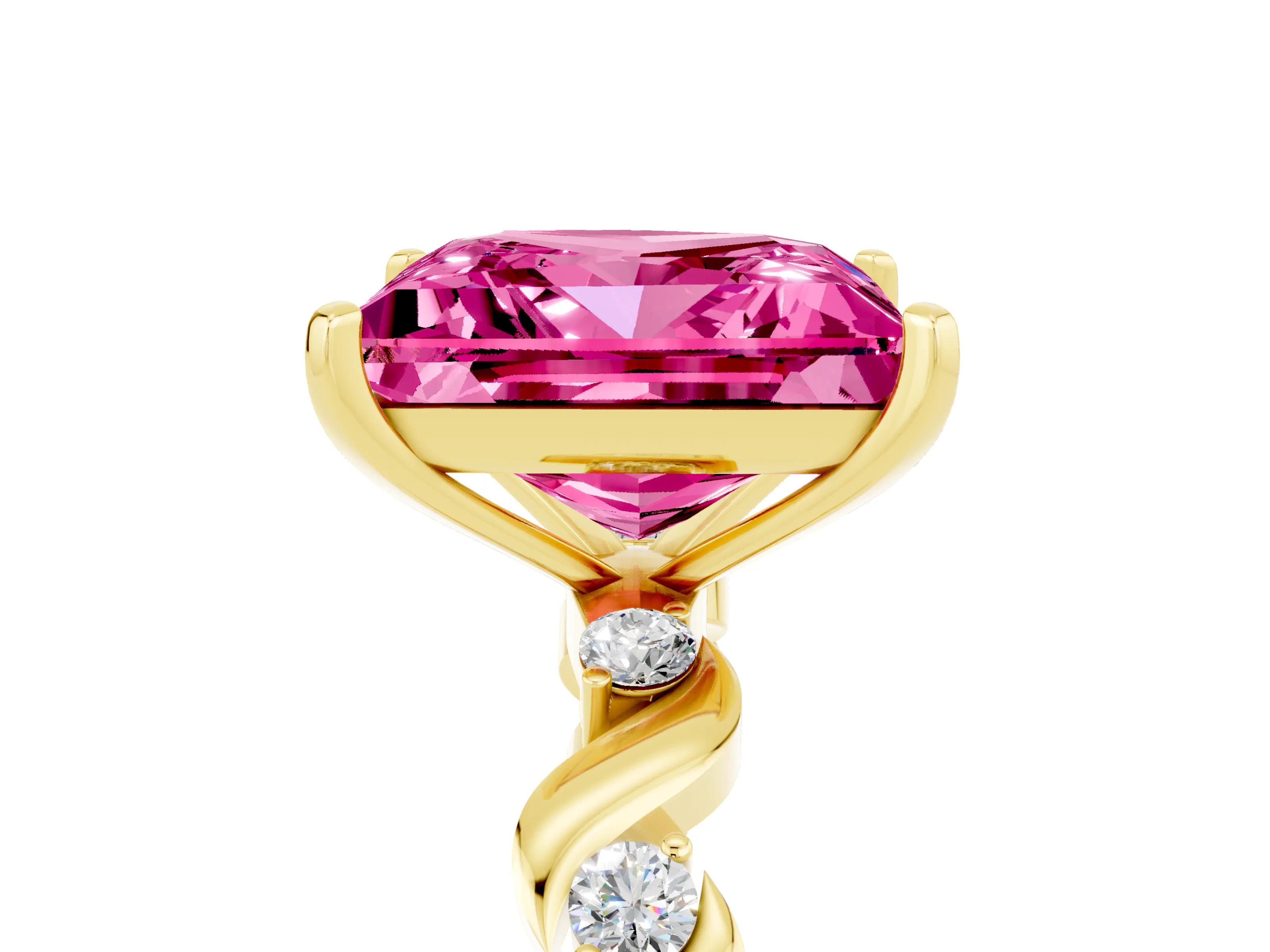 Yellow gold Princess Cut Pink Sapphire Solitaire Twisted Band with Round  Accents and Prong Setting_17