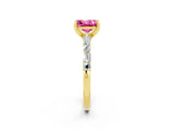 Yellow gold Princess Cut Pink Sapphire Solitaire with Side Baguettes and Channel Set Band_26