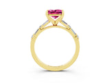Yellow gold Princess Cut Pink Sapphire Solitaire with Side Baguettes and Channel Set Band_27