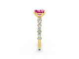 Yellow gold Princess Cut Pink Sapphire Solitaire with Side Stones, Pave Band, Four-Prong Setting_62