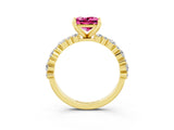Yellow gold Princess Cut Pink Sapphire Solitaire with Side Stones, Pave Band, Four-Prong Setting_63